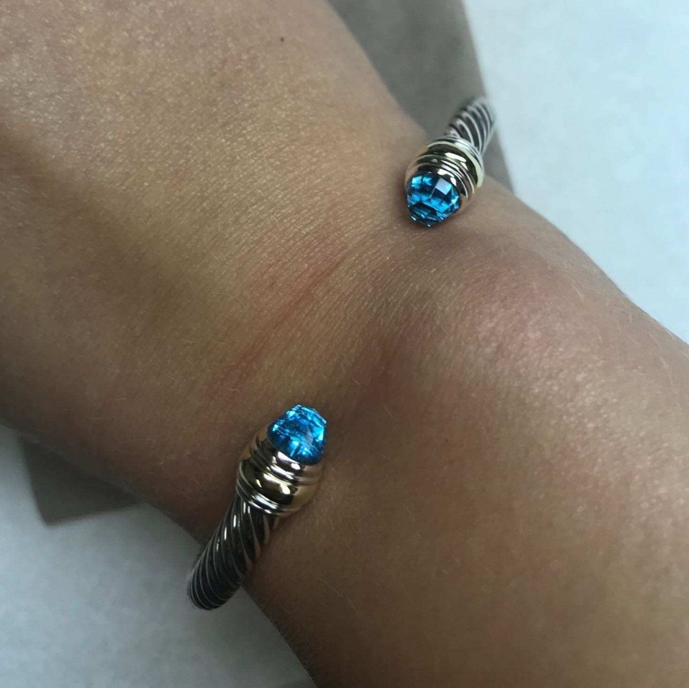 DY Sterling Silver Cable Bracelet with Blue Topaz